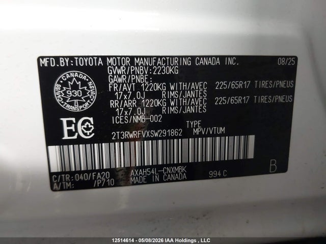 Продаж на аукціоні авто 2025 Toyota Rav4 Hybrid Xle, vin: 2T3RWRFVXSW291862, номер лоту: 12514614