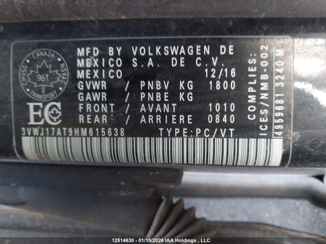 3VWJ17AT9HM615638 Volkswagen Beetle Se/sel