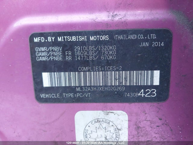 ML32A3HJXEH020269 Mitsubishi Mirage