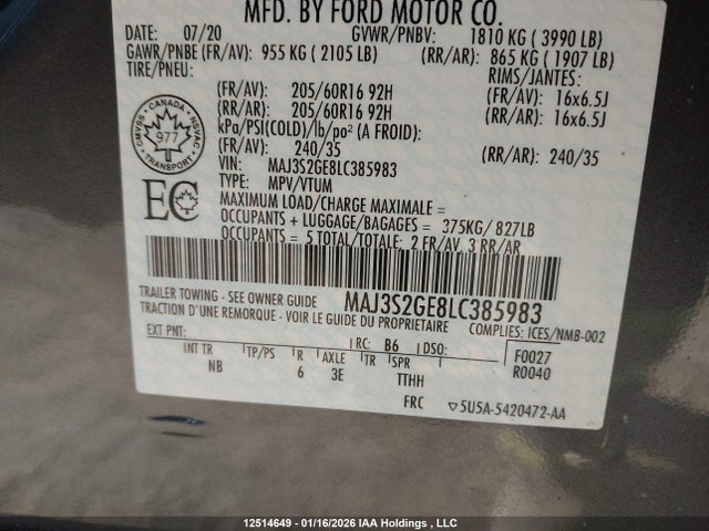 MAJ3S2GE8LC385983 Ford Ecosport Se