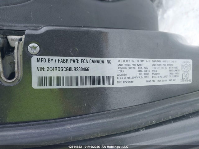 Продаж на аукціоні авто 2020 Dodge Grand Caravan Sxt, vin: 2C4RDGCG0LR230466, номер лоту: 12514652