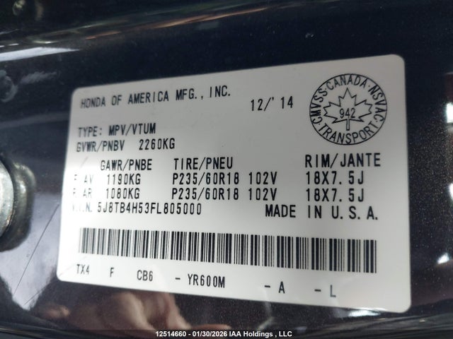 5J8TB4H53FL805000 Acura Rdx Technology