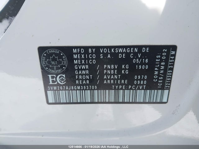 3VW267AJ8GM393709 Volkswagen Jetta 1.4 Tsi Trendline/1.4 Tsi Trendline+