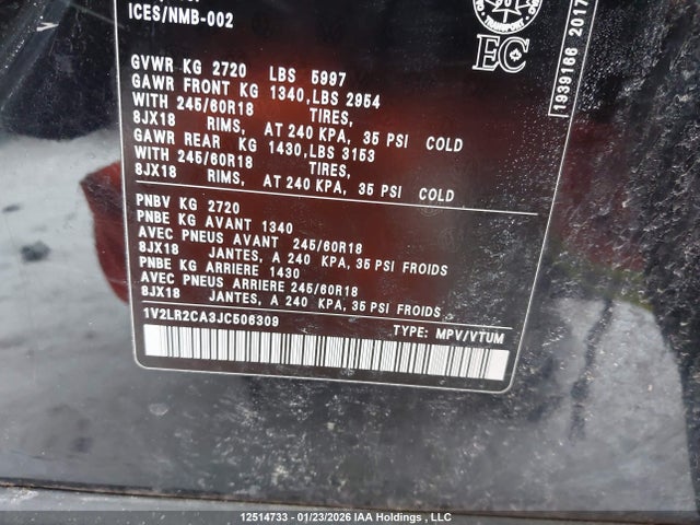 1V2LR2CA3JC506309 Volkswagen ATLAS SE