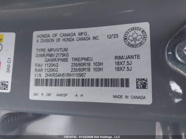 2HKRS4H51RH110967 Honda Cr-v Sport