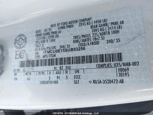 Ford Escape 2025 1FMCU0E15SUB53256 Image 9
