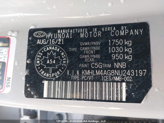 Продажа на аукционе авто 2022 Hyundai Elantra Sel, vin: KMHLM4AG8NU243197, номер лота: 12514754