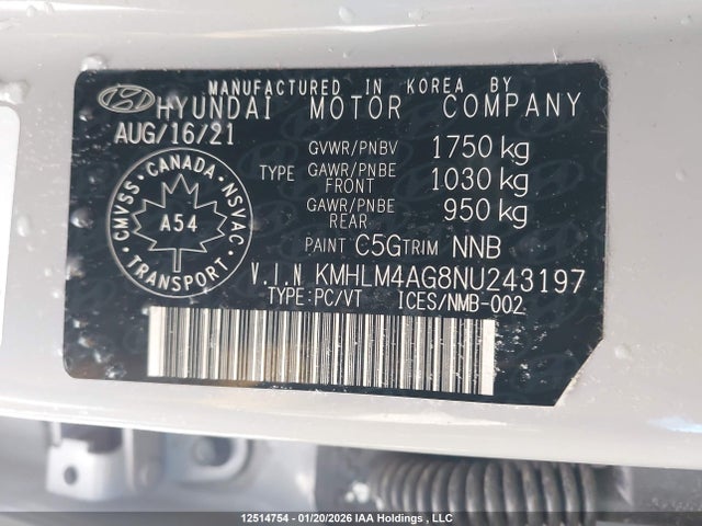 Продажа на аукционе авто 2022 Hyundai Elantra Sel, vin: KMHLM4AG8NU243197, номер лота: 12514754