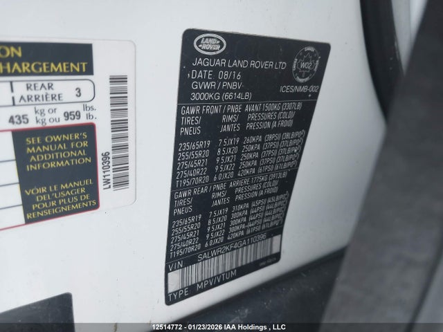 SALWR2KF4GA110396 Land Rover Range Rover Sport Hse