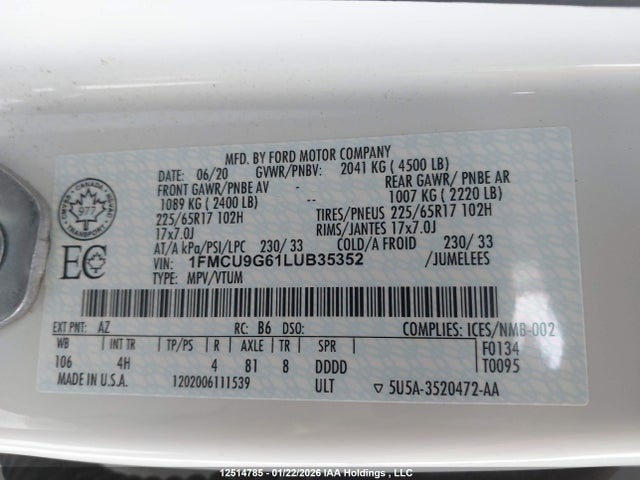 1FMCU9G61LUB35352 Ford ESCAPE SE