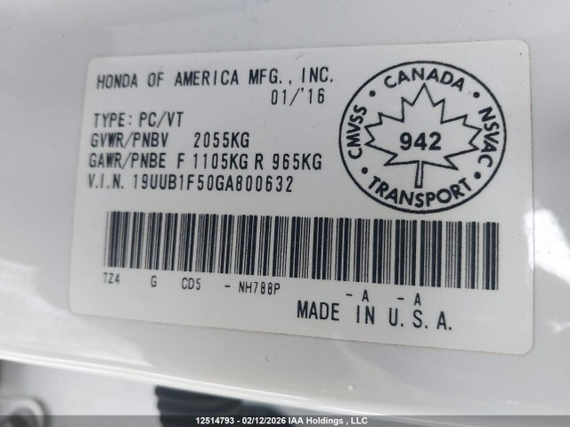 19UUB1F50GA800632 Acura TLX TECH