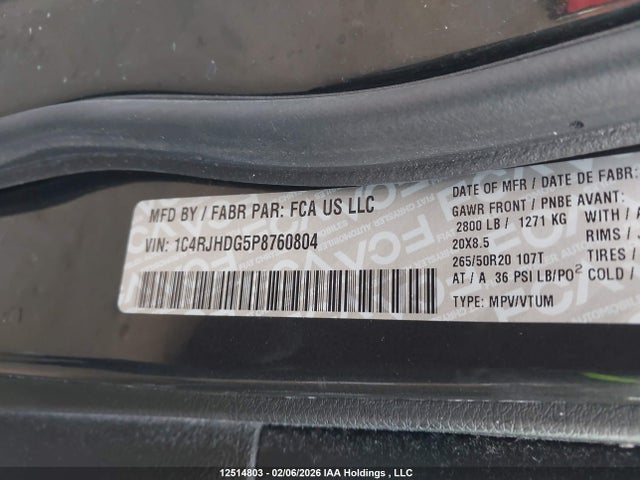1C4RJHDG5P8760804 Jeep Grand Cherokee Overland