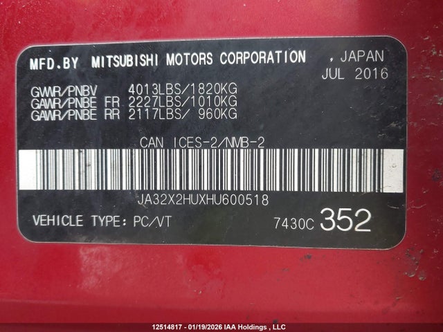 JA32X2HUXHU600518 Mitsubishi Lancer Sportback Gt/se Ltd