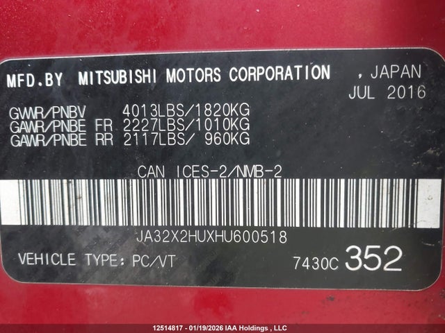 JA32X2HUXHU600518 Mitsubishi Lancer Sportback Gt/se Ltd