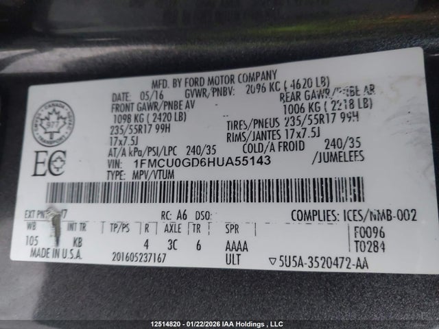 1FMCU0GD6HUA55143 Ford ESCAPE SE