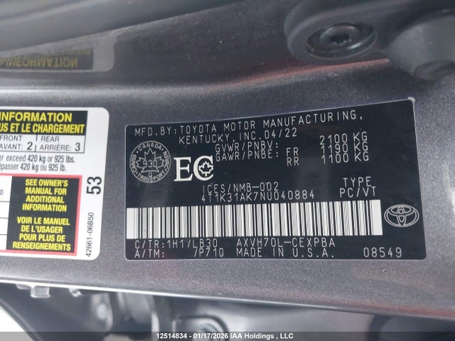 Продажа на аукционе авто 2022 Toyota Camry Hybrid Xse, vin: 4T1K31AK7NU040884, номер лота: 12514834