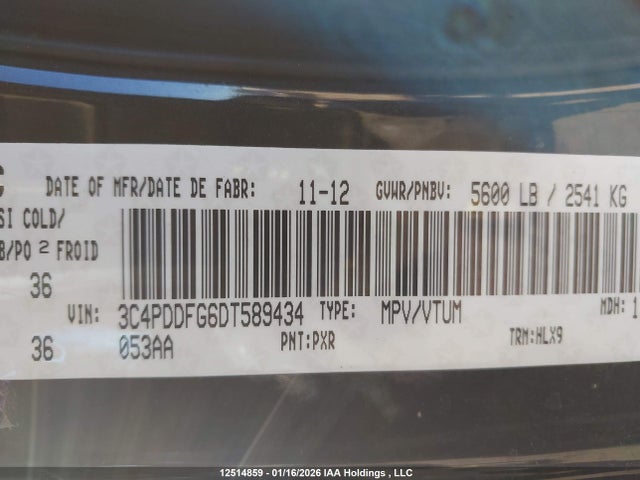 Aukcja sprzedaży 2013 Dodge Journey R/t, vin: 3C4PDDFG6DT589434, numer aukcji: 12514859