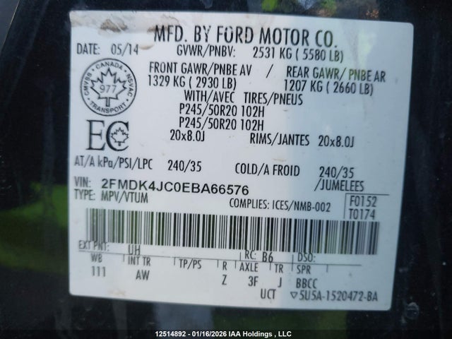 Ford EDGE SEL 2014 2FMDK4JC0EBA66576 Image 9