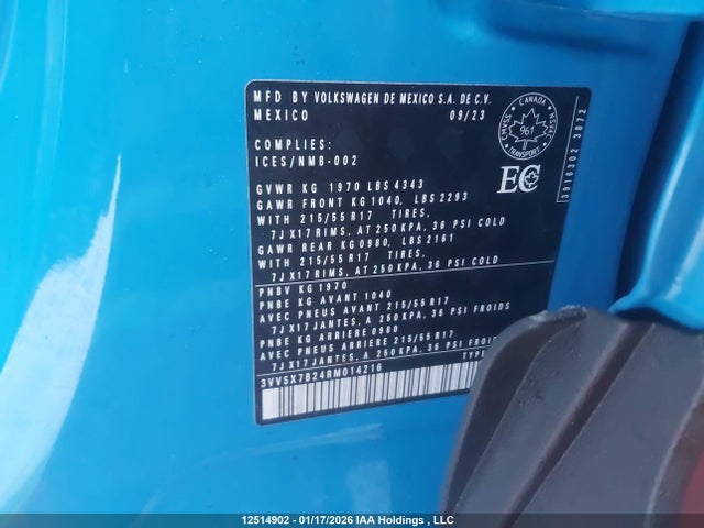 12514902 :رقم المزاد ، 3VVSX7B24RM014216 vin ، 2024 Volkswagen Taos Comfortline مزاد بيع