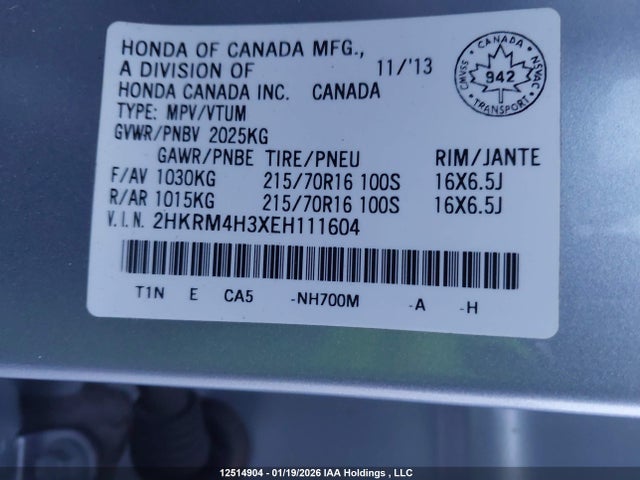 2HKRM4H3XEH111604 Honda CR-V LX