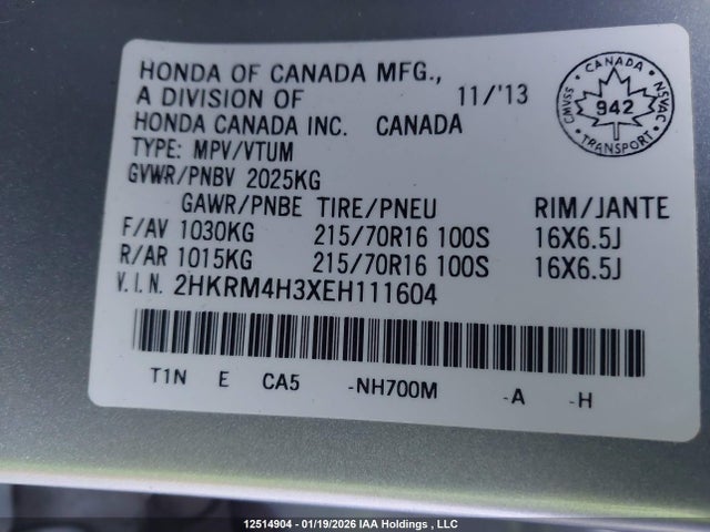2HKRM4H3XEH111604 Honda CR-V LX