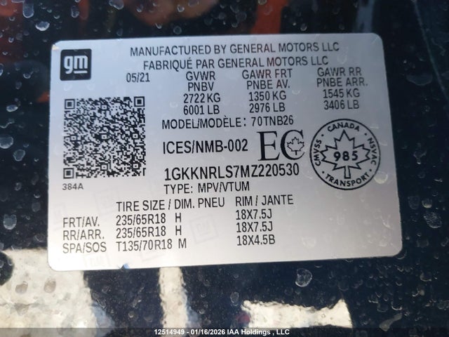 1GKKNRLS7MZ220530 GMC ACADIA SLE