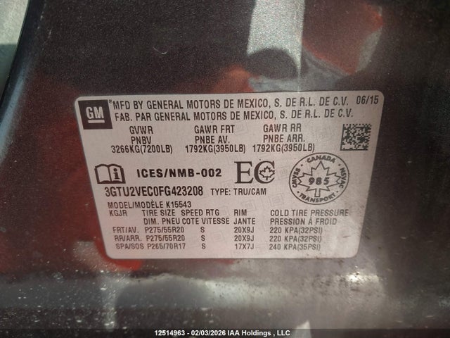 3GTU2VEC0FG423208 GMC Sierra K1500 Slt