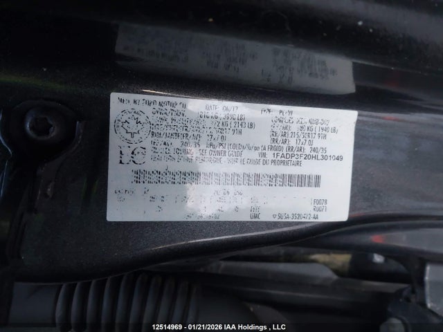 12514969 :رقم المزاد ، 1FADP3F20HL301049 vin ، 2017 Ford Focus Se مزاد بيع