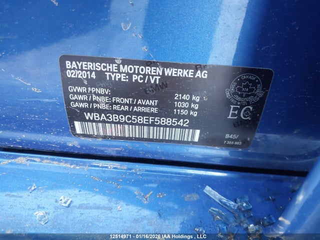BMW 335 XI 2014 WBA3B9C58EF588542 Image 9