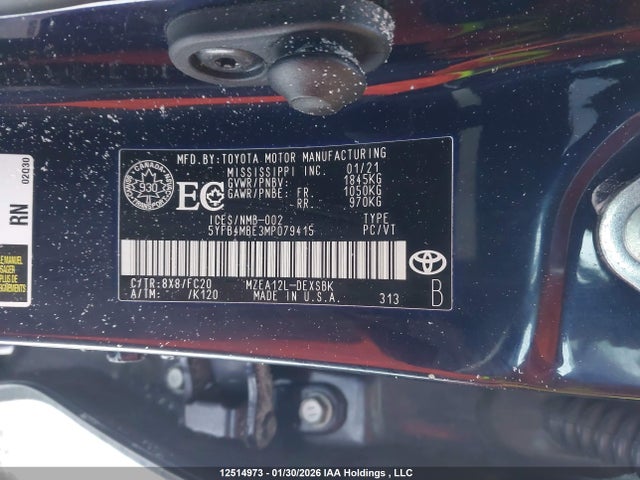 Aukcja sprzedaży 2021 Toyota Corolla Se, vin: 5YFB4MBE3MP079415, numer aukcji: 12514973