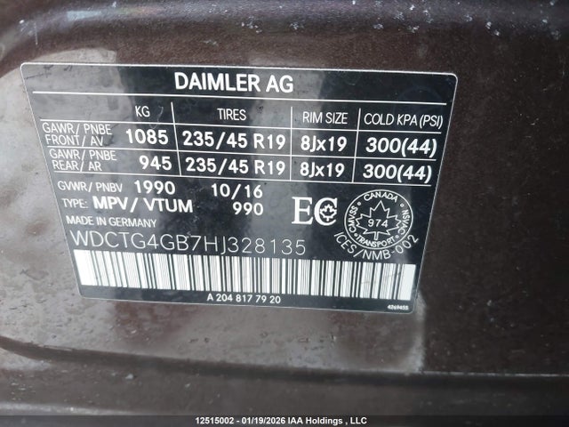 WDCTG4GB7HJ328135 Mercedes-Benz Gla 250 4matic