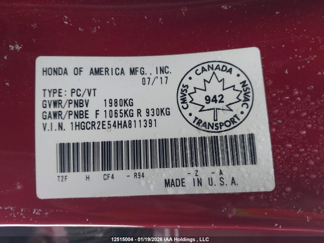 1HGCR2E54HA811391 Honda Accord Sport