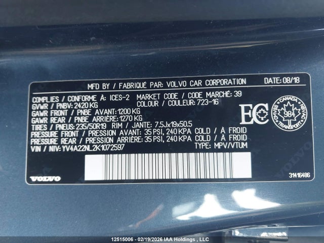 YV4A22NL2K1072597 Volvo V90 Cross Country T6 Inscription