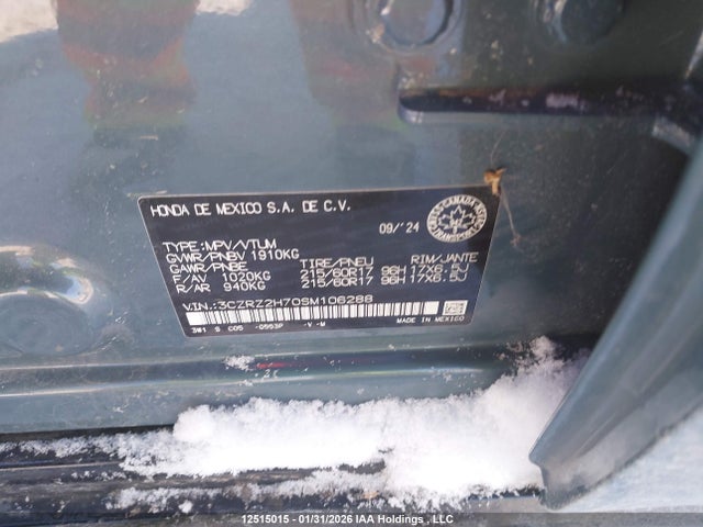 3CZRZ2H70SM106288 Honda Hr-v Ex-l Navi