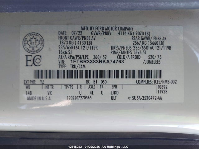 1FTBR3X83NKA74763 Ford Transit T-250