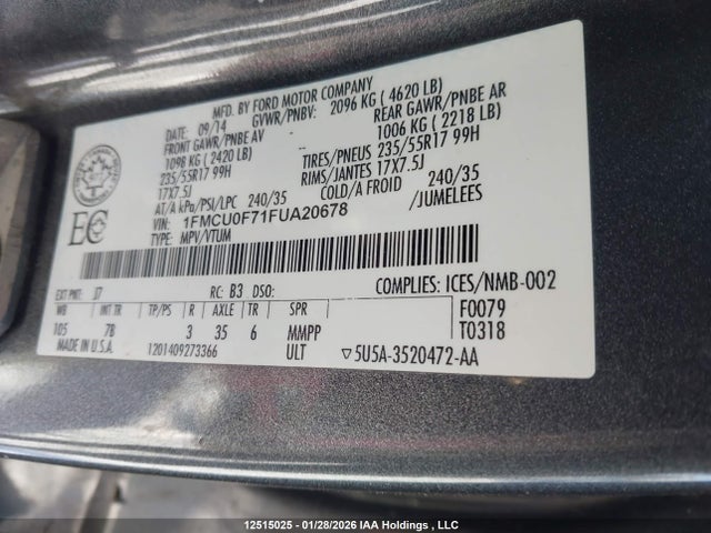 1FMCU0F71FUA20678 Ford ESCAPE S