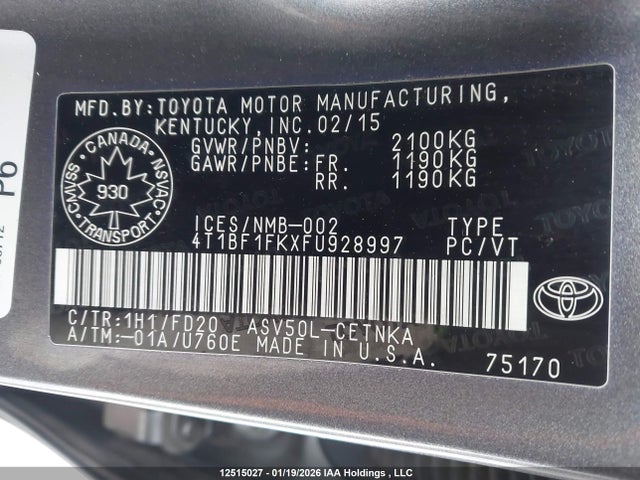 4T1BF1FKXFU928997 Toyota CAMRY LE