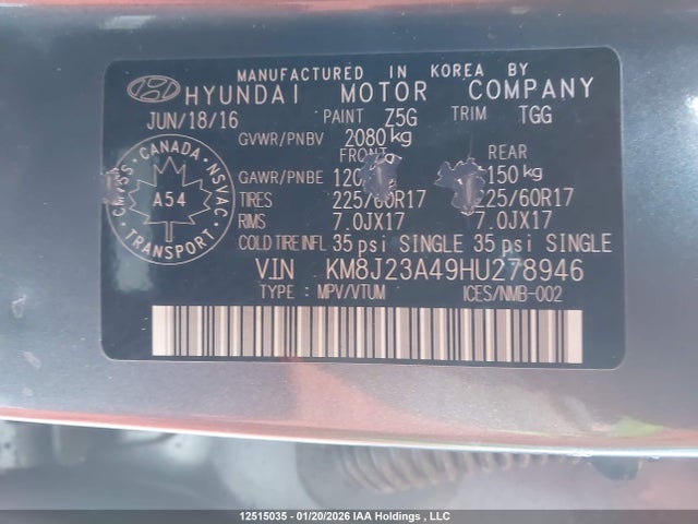 KM8J23A49HU278946 Hyundai Tucson