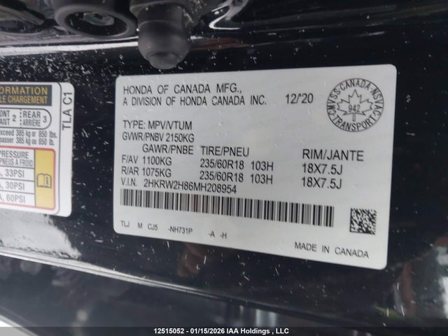2HKRW2H86MH208954 Honda CR-V EXL