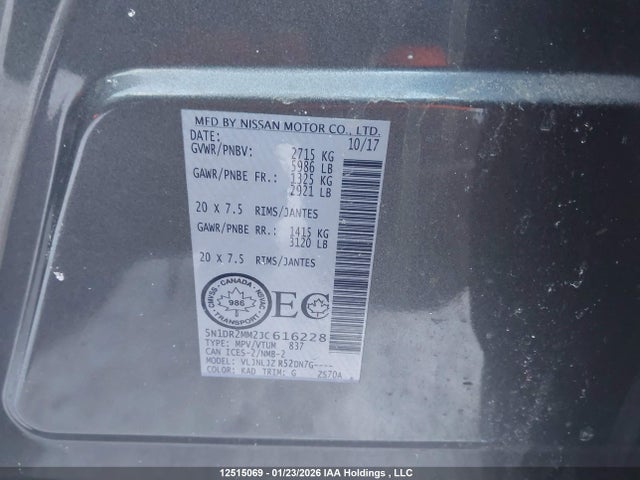 5N1DR2MM2JC616228 Nissan Pathfinder S/sv/sl/platinum