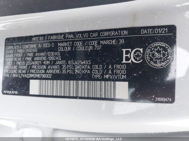 Volvo Xc60 T6 R-design 2021 LYVA22RM2MB796002 Image 9