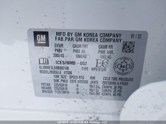KL4MMESL6NB092148 Buick Encore Gx Select