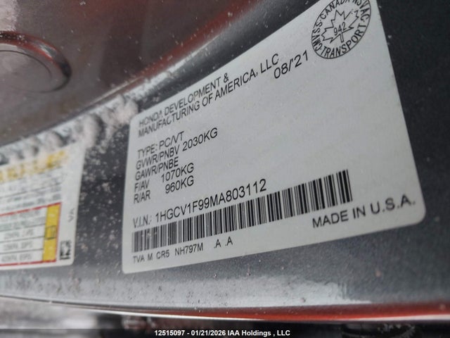1HGCV1F99MA803112 Honda Accord Touring 1.5t