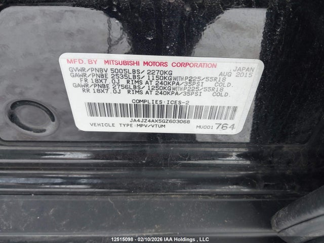 JA4JZ4AX5GZ603068 Mitsubishi OUTLANDER GT