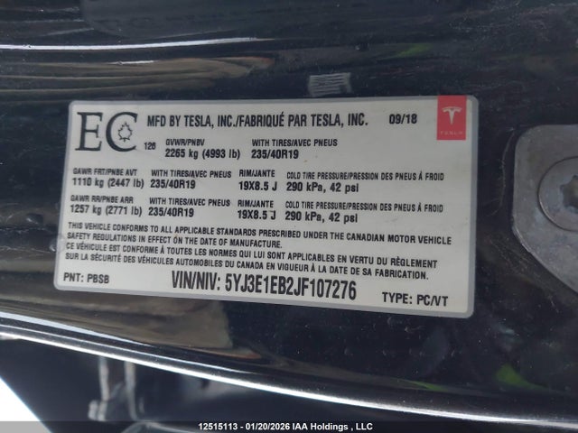 5YJ3E1EB2JF107276 Tesla MODEL 3