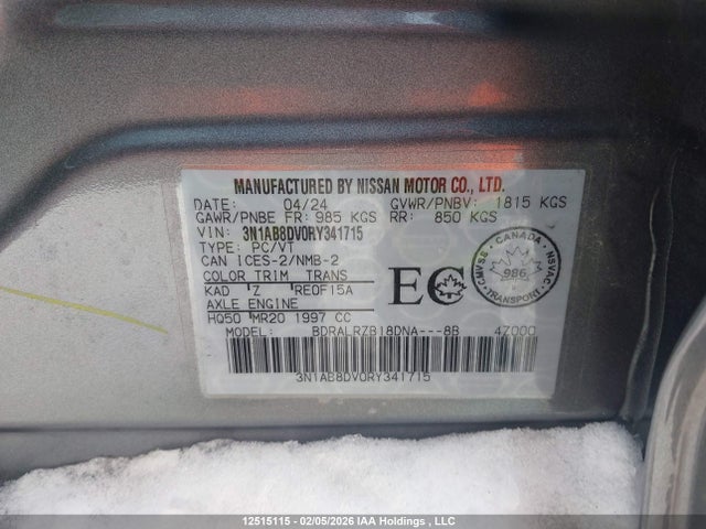 2024 Nissan Sentra Sr მანქანა იყიდება აუქციონზე, vin: 3N1AB8DV0RY341715, აუქციონის ნომერი: 12515115