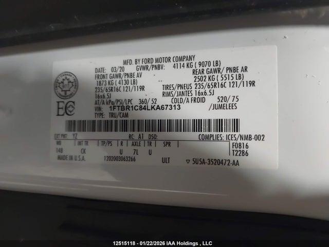 1FTBR1C84LKA67313 Ford Transit-250 Cargo