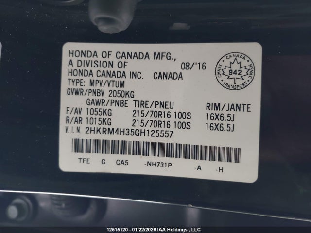 2HKRM4H35GH125557 Honda CR-V LX