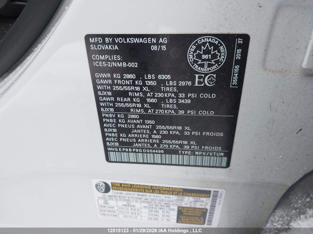 WVGEP9BP9GD004496 Volkswagen Touareg 3.0 Tdi Comfortline/3.0 Tdi Execline/3.0 Tdi Highline/3.0 Tdi Sportline