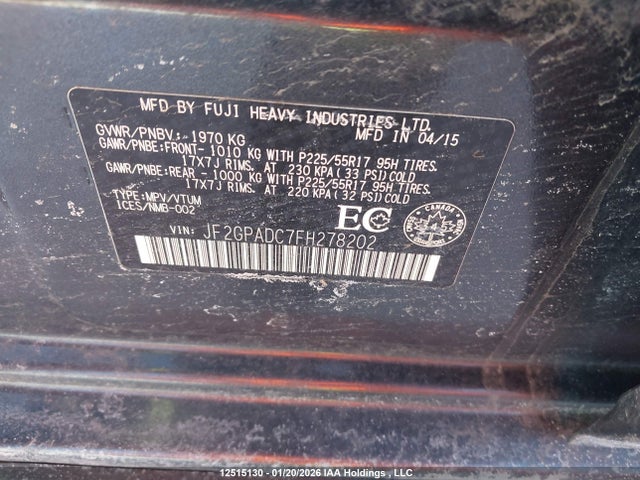 JF2GPADC7FH278202 Subaru Xv Crosstrek Sport Package/touring